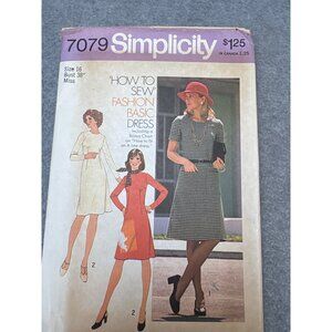 Simplicity 7079 Misses Fashion Dress Pattern Size 16 Uncut 1975